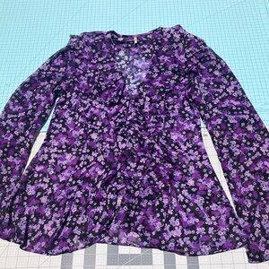 Free People Fitted Purple Long Sleeve Ruffled Blouse
